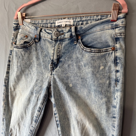 Almost Famous Womens 9 Flare Distressed Jeans Blue Hippie Boho 70s Festival Edgy - Picture 4 of 10
